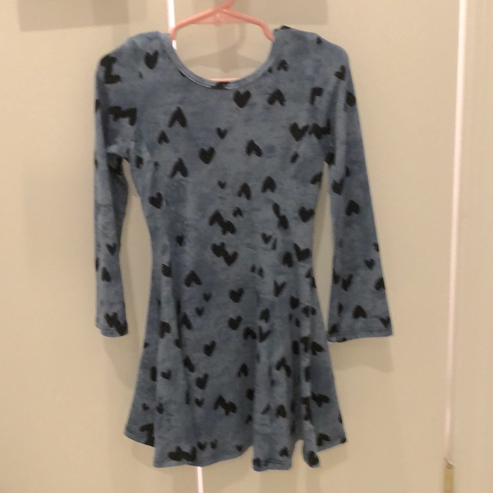 Blue with black hearts. Worn once